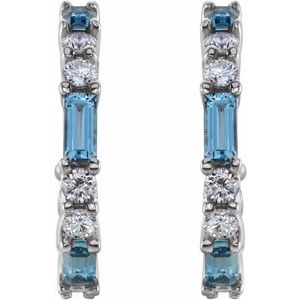 Platinum Natural Aquamarine & 1/2 CTW Natural Diamond 17.2 mm Hoop Earrings – image 2