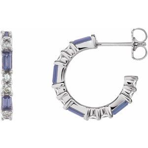 14K White Gold Natural Tanzanite & 1/2 CTW Natural Diamond 17.2 mm Hoop Earrings