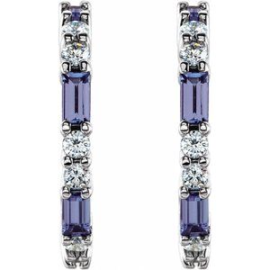 Platinum Natural Tanzanite & 1/2 CTW Natural Diamond 17.2 mm Hoop Earrings – image 2
