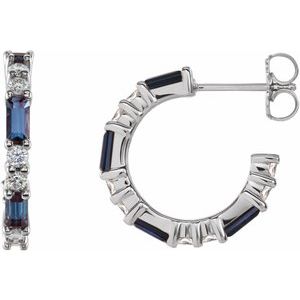 Sterling Silver Lab-Grown Alexandrite & 1/2 CTW Natural Diamond 17.2 mm Hoop Earrings