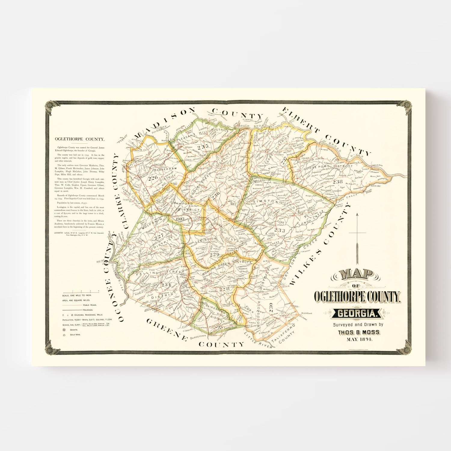 Vintage Map of Oglethorpe County, Georgia 1894