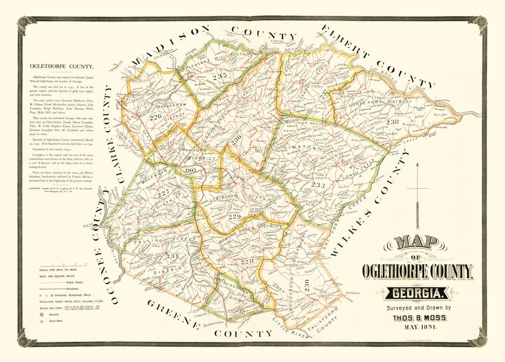Vintage Map of Oglethorpe County, Georgia 1894