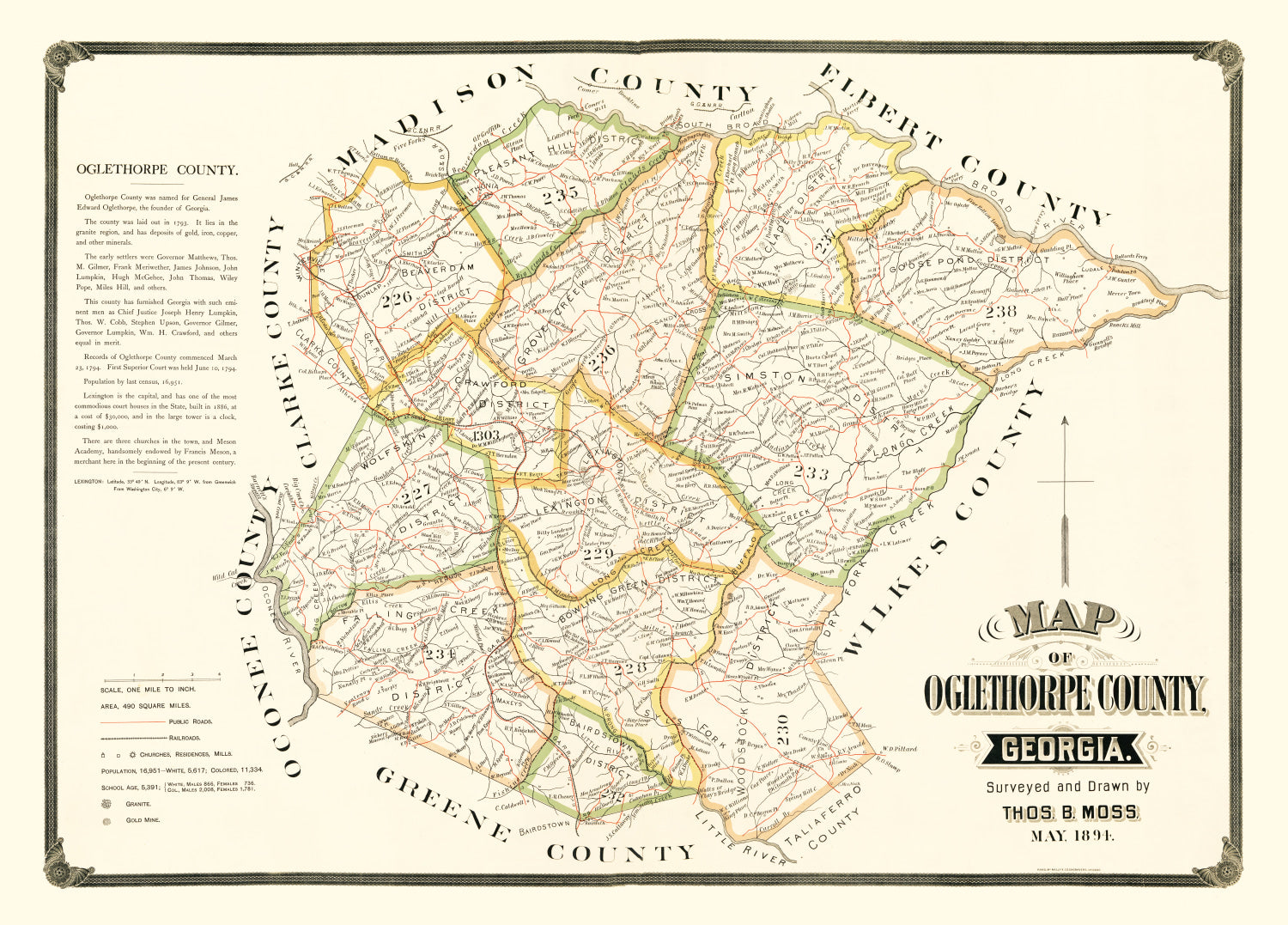 Vintage Map of Oglethorpe County, Georgia 1894