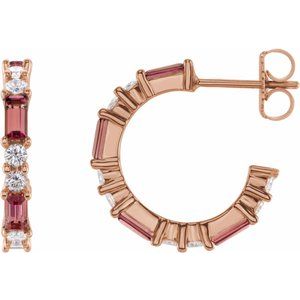 14K Rose Gold Natural Pink Tourmaline & 1/2 CTW Natural Diamond 17.2 mm Hoop Earrings