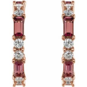 14K Rose Gold Natural Pink Tourmaline & 1/2 CTW Natural Diamond 17.2 mm Hoop Earrings – image 2