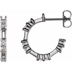 Sterling Silver 4x2 mm Straight Baguette 1/2 CTW Natural Diamond Semi-Set Earrings