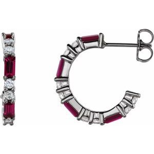 Sterling Silver Lab-Grown Ruby & 1/2 CTW Natural Diamond 17.2 mm Hoop Earrings