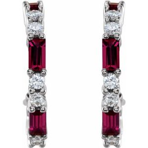 14K White Gold Lab-Grown Ruby & 1/2 CTW Natural Diamond 17.2 mm Hoop Earrings – image 2