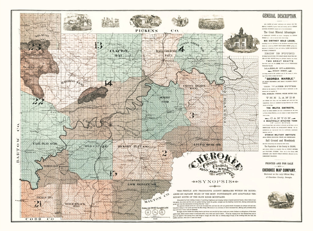 Vintage Map of Cherokee County, Georgia 1895