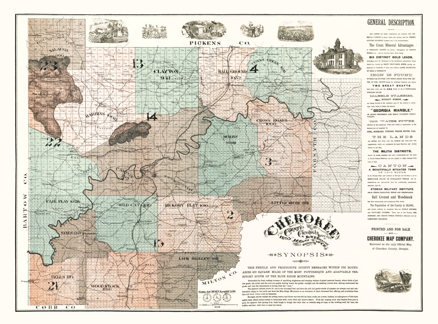 Vintage Map of Cherokee County, Georgia 1895