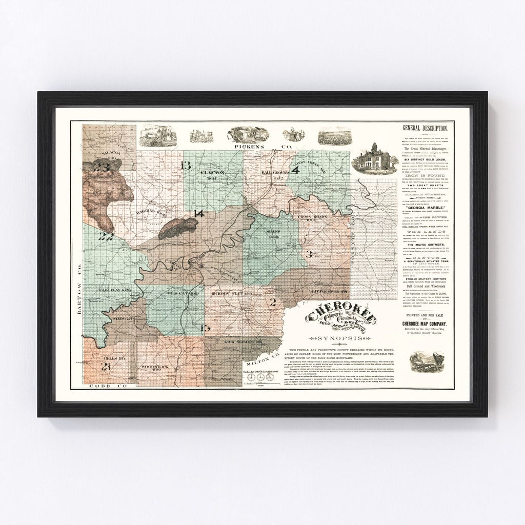 Vintage Map of Cherokee County, Georgia 1895