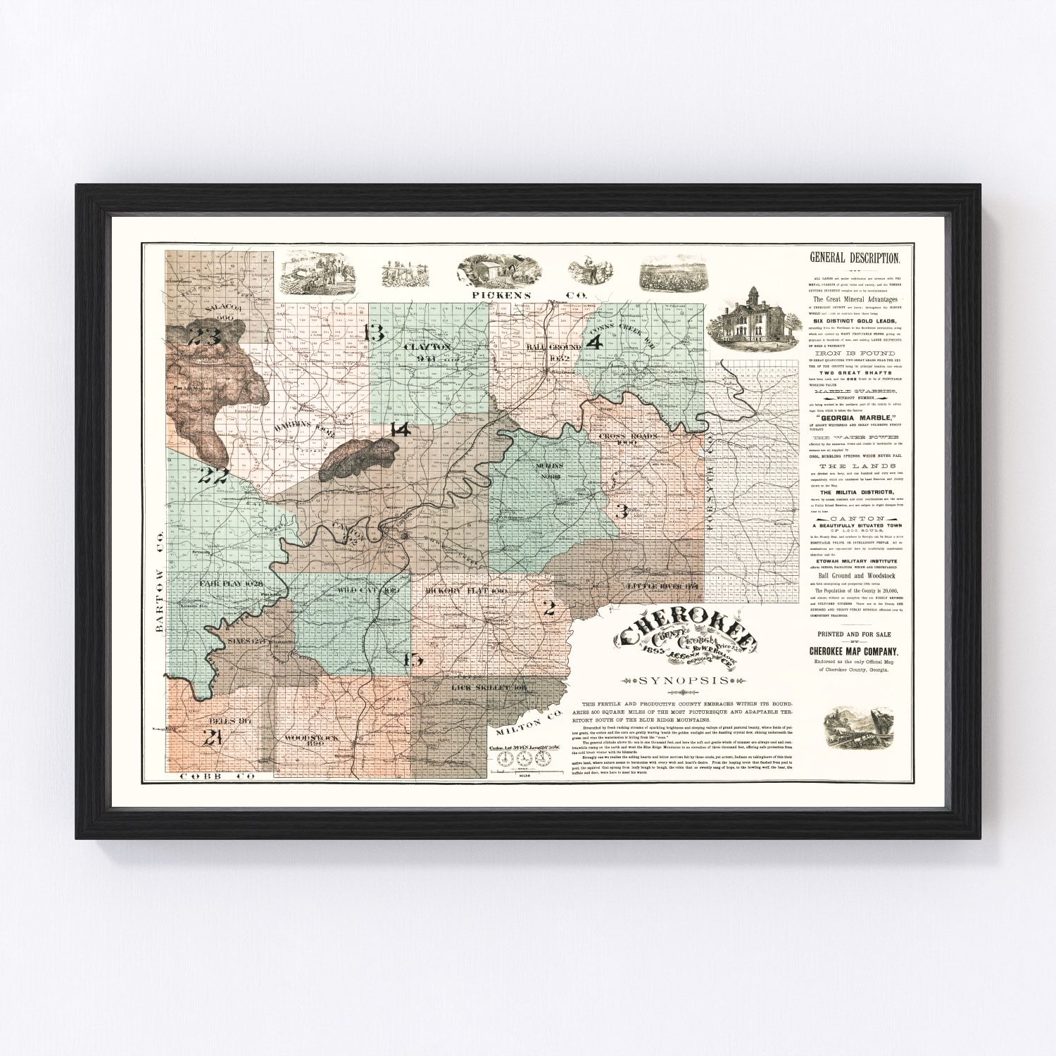 Vintage Map of Cherokee County, Georgia 1895