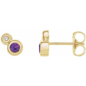 14K Yellow Gold 5 mm Natural Amethyst & 1/8 CTW Natural Diamond Earrings