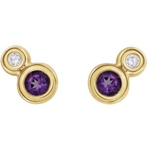 14K Yellow Gold 4 mm Natural Amethyst & .06 CTW Natural Diamond Earrings – image 2