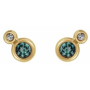 14K Yellow Gold 5 mm Lab-Grown Alexandrite & 1/8 CTW Natural Diamond Earrings – image 2