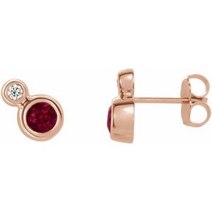 14K Rose Gold 5 mm Lab-Grown Ruby & 1/8 CTW Natural Diamond Earrings