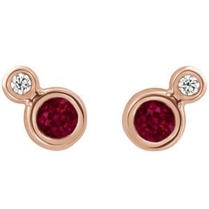 14K Rose Gold 4 mm Natural Ruby & .06 CTW Natural Diamond Earrings – image 2