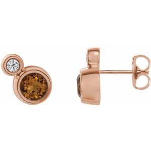 14K Rose Gold 4 mm Natural Citrine & .06 CTW Natural Diamond Earrings