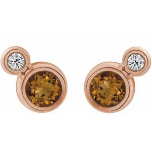 14K Rose Gold 4 mm Natural Citrine & .06 CTW Natural Diamond Earrings – image 2