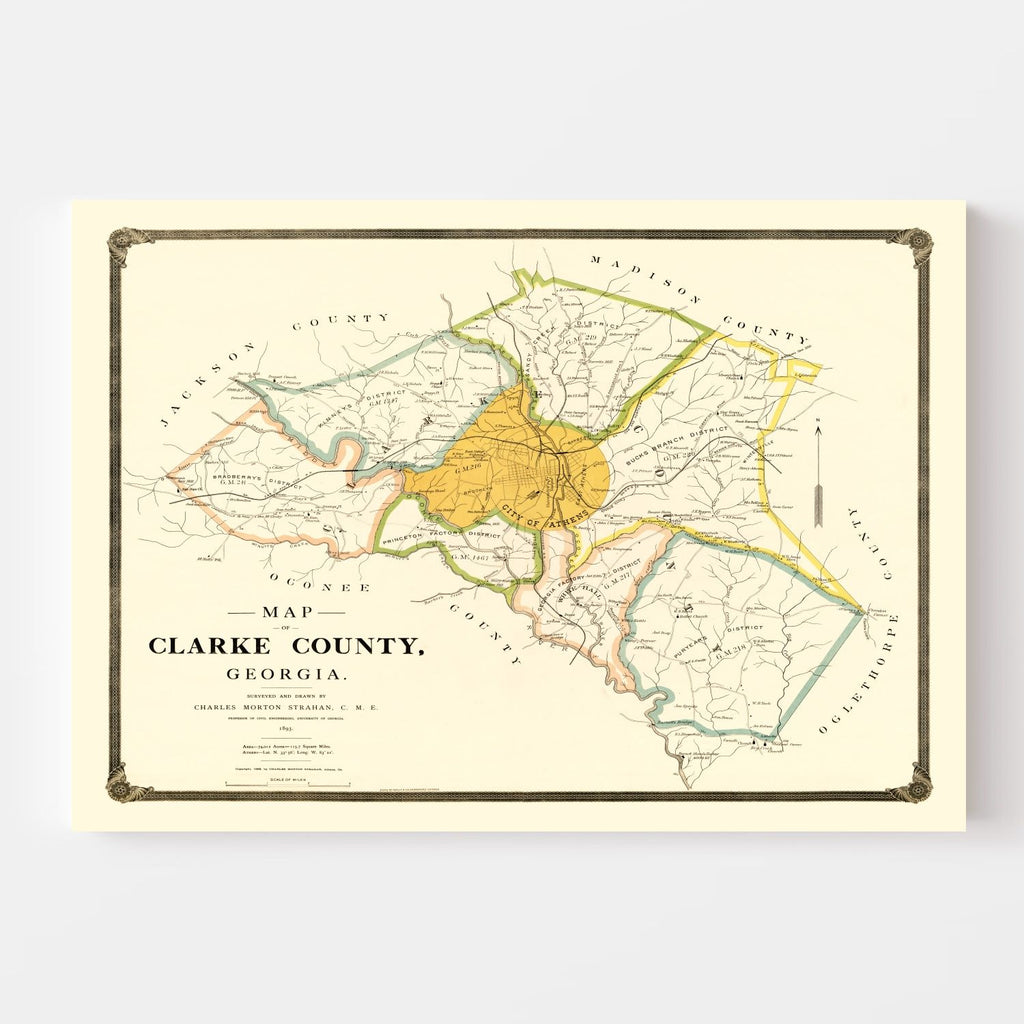Vintage Map of Clarke County, Georgia 1893
