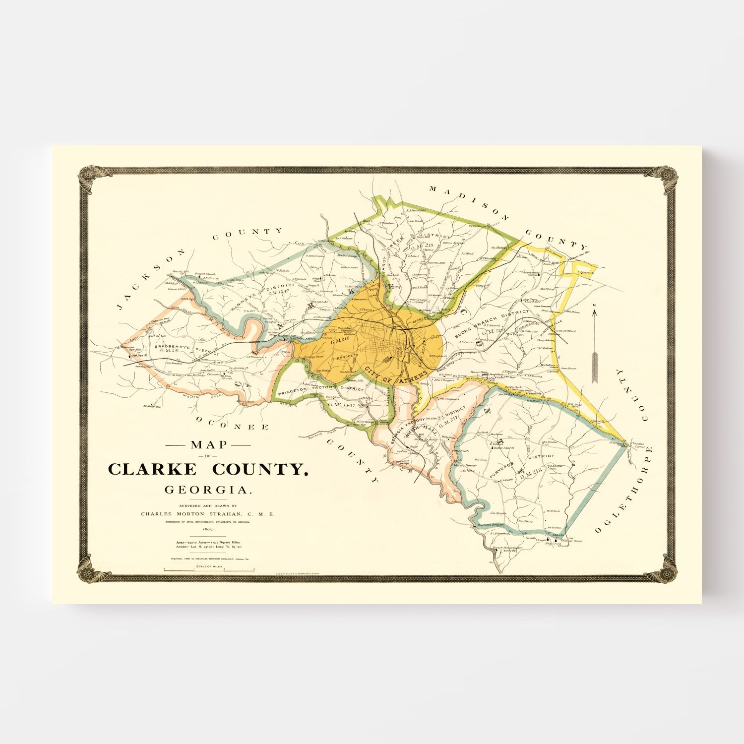 Vintage Map of Clarke County, Georgia 1893