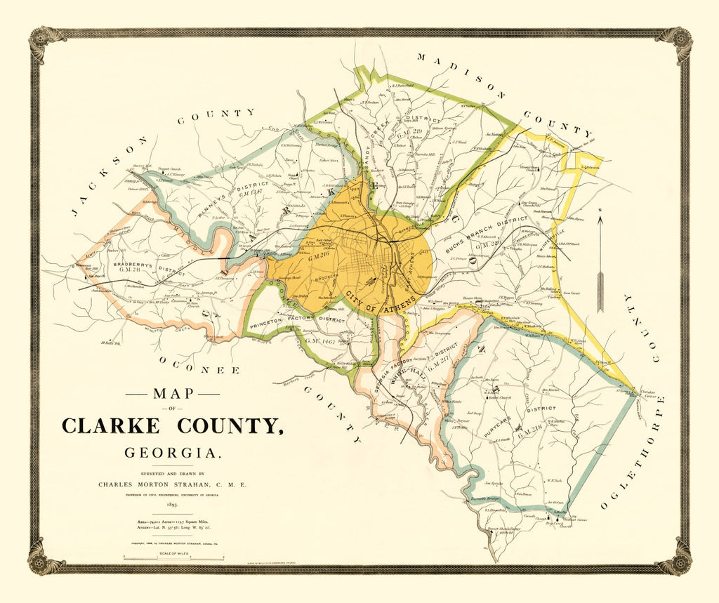 Vintage Map of Clarke County, Georgia 1893