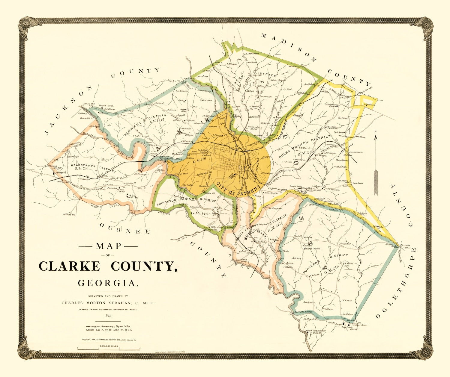 Vintage Map of Clarke County, Georgia 1893