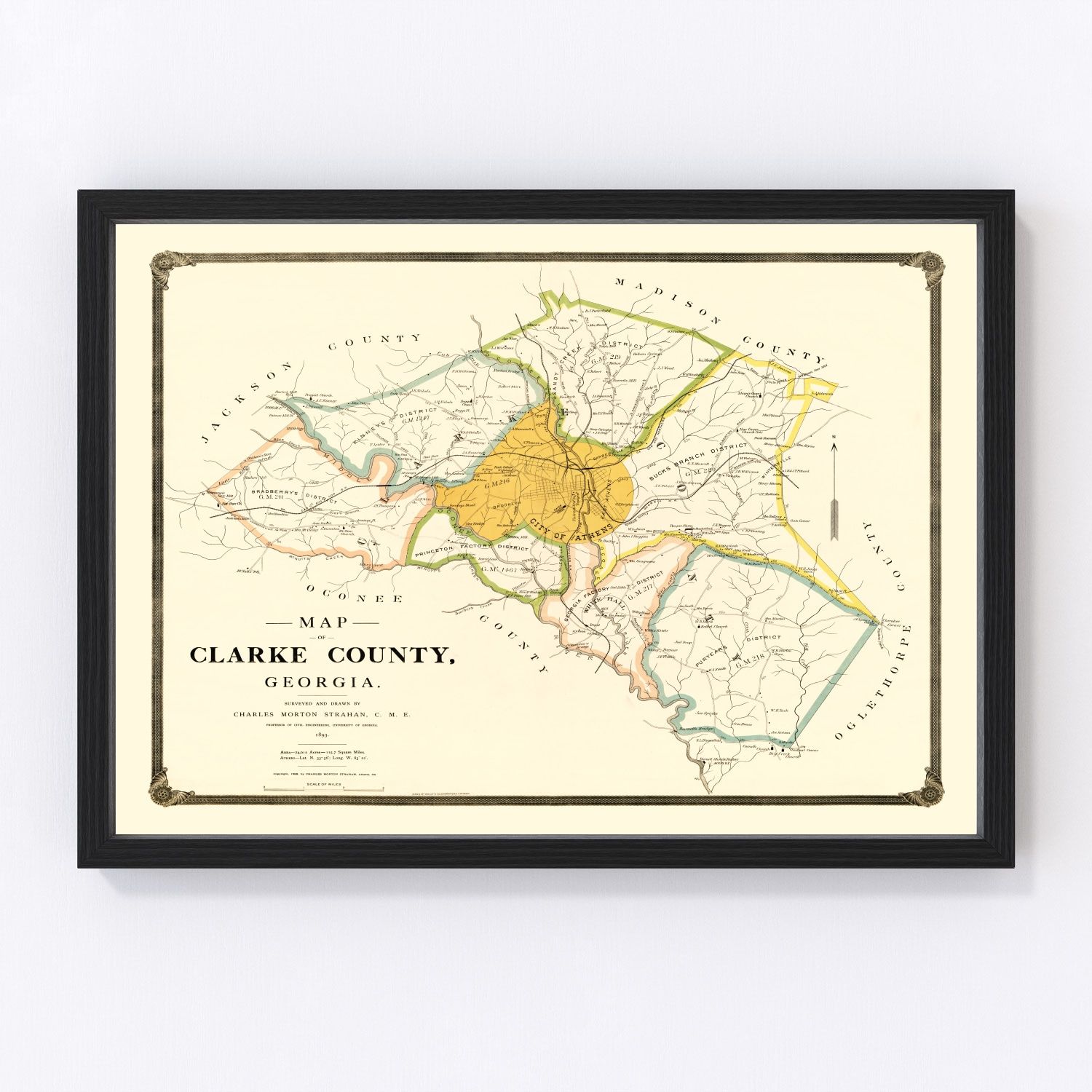 Vintage Map of Clarke County, Georgia 1893