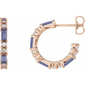 14K Rose Gold Natural Tanzanite & 1/2 CTW Natural Diamond 17.2 mm Hoop Earrings