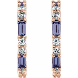 14K Rose Gold Natural Tanzanite & 1/2 CTW Natural Diamond 17.2 mm Hoop Earrings – image 2