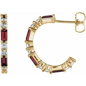 14K Yellow Gold Natural Mozambique Garnet & 1/2 CTW Natural Diamond 17.2 mm Hoop Earrings