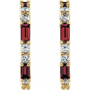 14K Yellow Gold Natural Mozambique Garnet & 1/2 CTW Natural Diamond 17.2 mm Hoop Earrings
