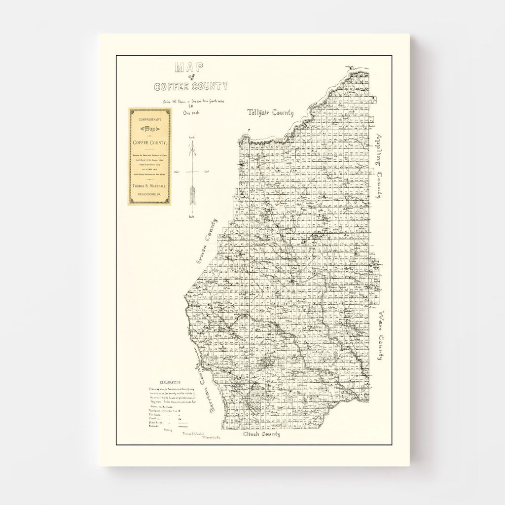 Vintage Map of Coffee County, Georgia 1891