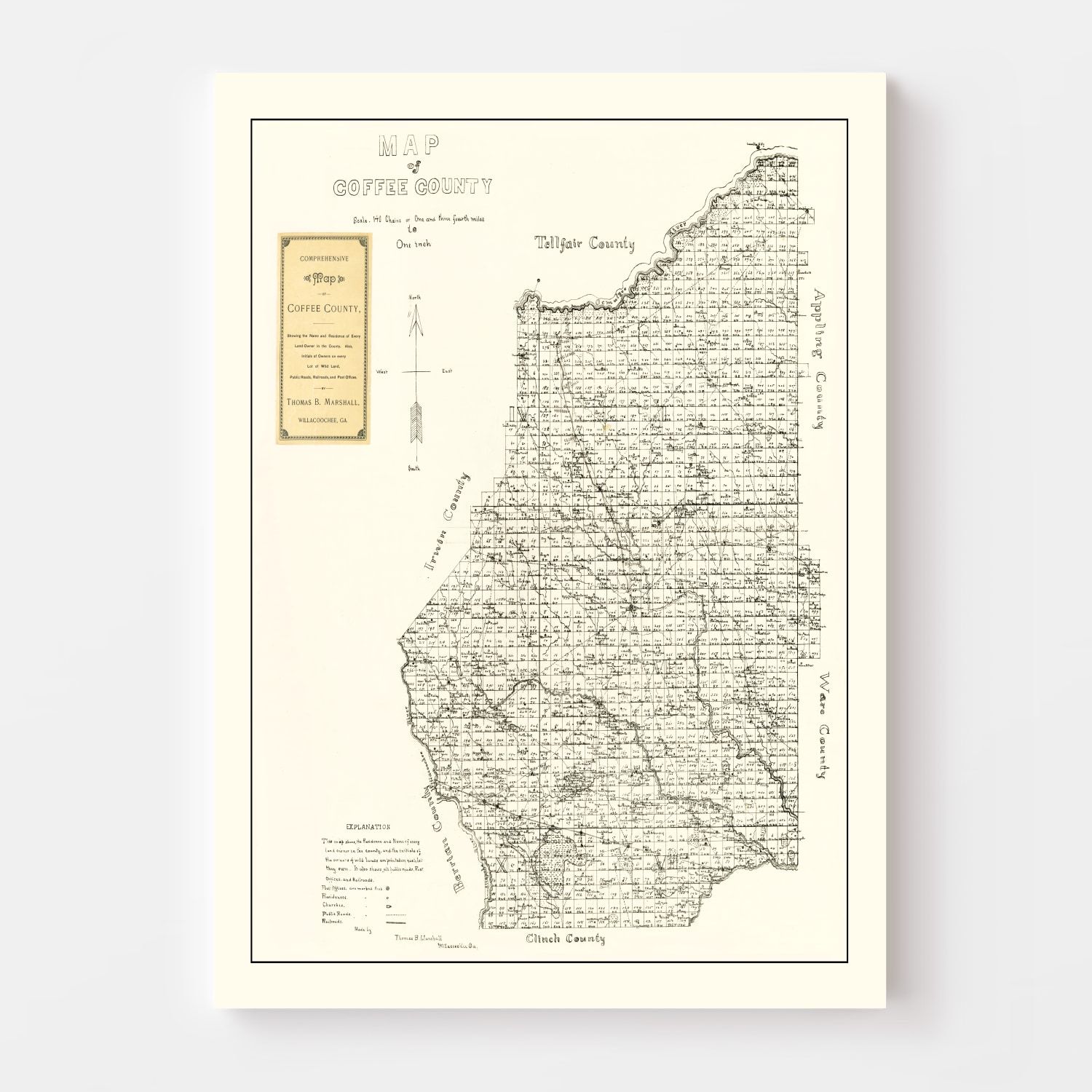 Vintage Map of Coffee County, Georgia 1891