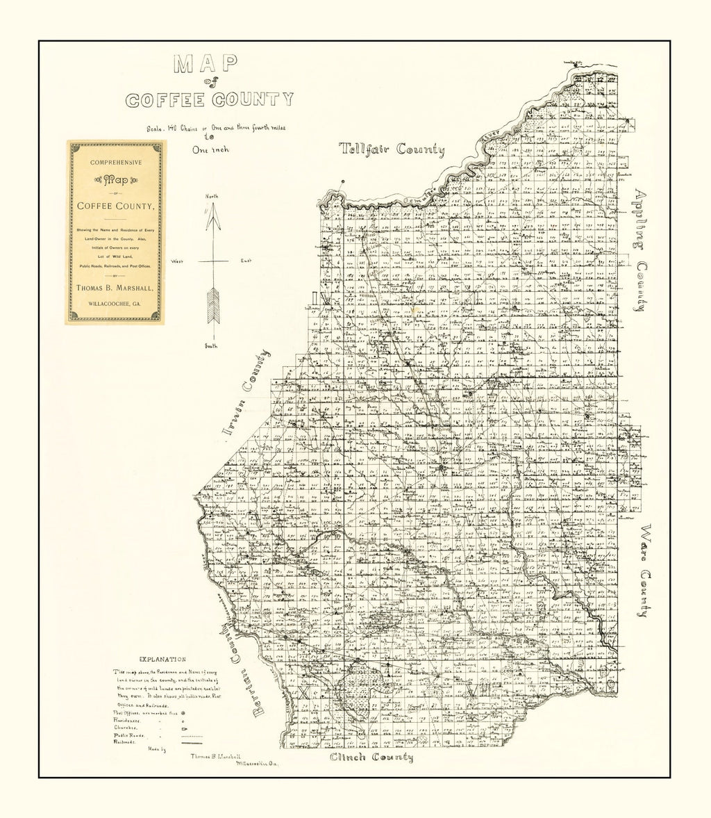 Vintage Map of Coffee County, Georgia 1891