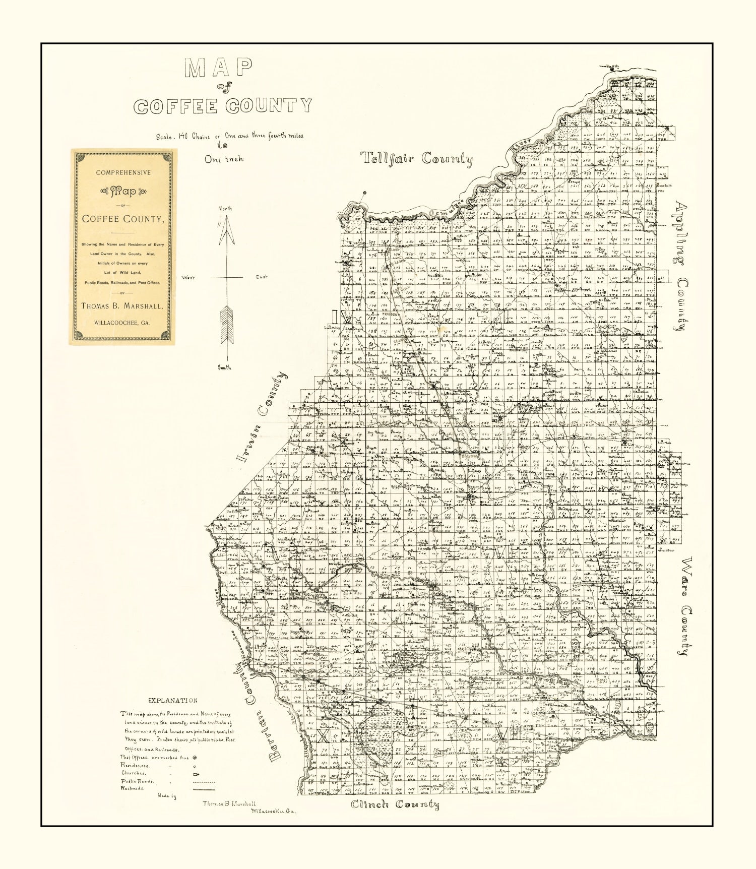 Vintage Map of Coffee County, Georgia 1891