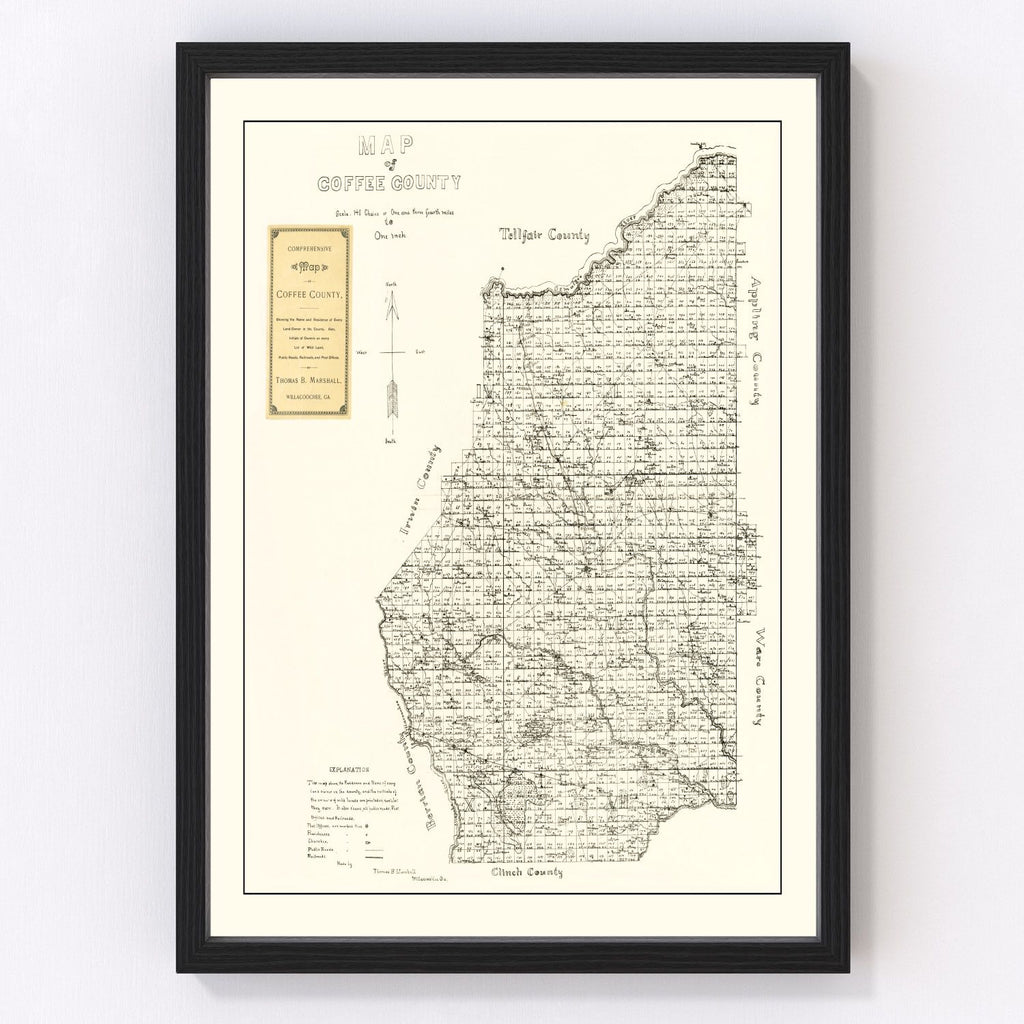 Vintage Map of Coffee County, Georgia 1891