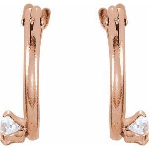 14K Rose Gold Imitation White Cubic Zirconia 10.5 mm Hoop Earrings