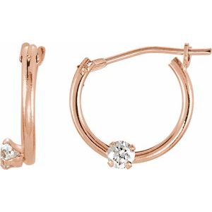14K Rose Gold Imitation White Cubic Zirconia 10.5 mm Hoop Earrings