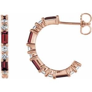 14K Rose Gold Natural Mozambique Garnet & 1/2 CTW Natural Diamond 17.2 mm Hoop Earrings