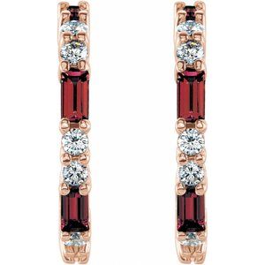 14K Rose Gold Natural Mozambique Garnet & 1/2 CTW Natural Diamond 17.2 mm Hoop Earrings – image 2