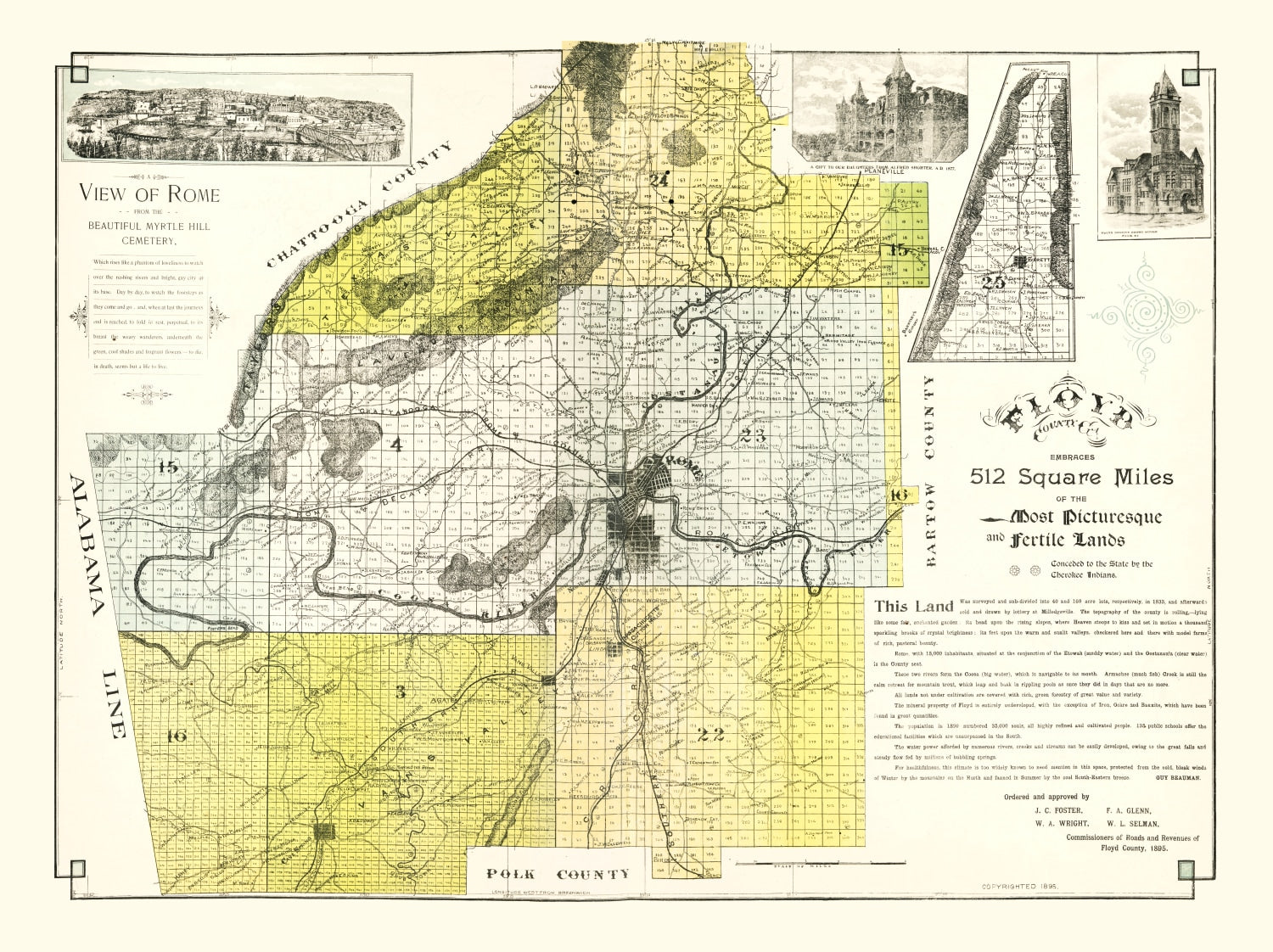 Vintage Map of Floyd County, Georgia 1895