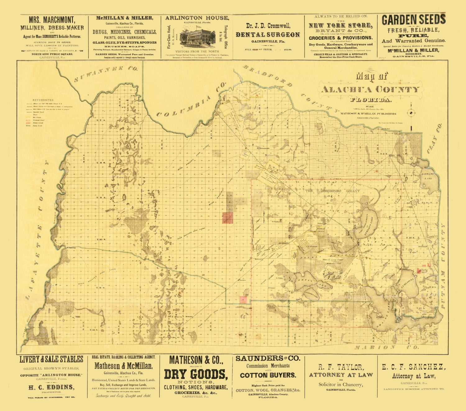 Vintage Map of Alachua County, Florida 1880