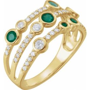 14K Yellow Gold Natural Emerald & 3/8 CTW Natural Diamond Ring