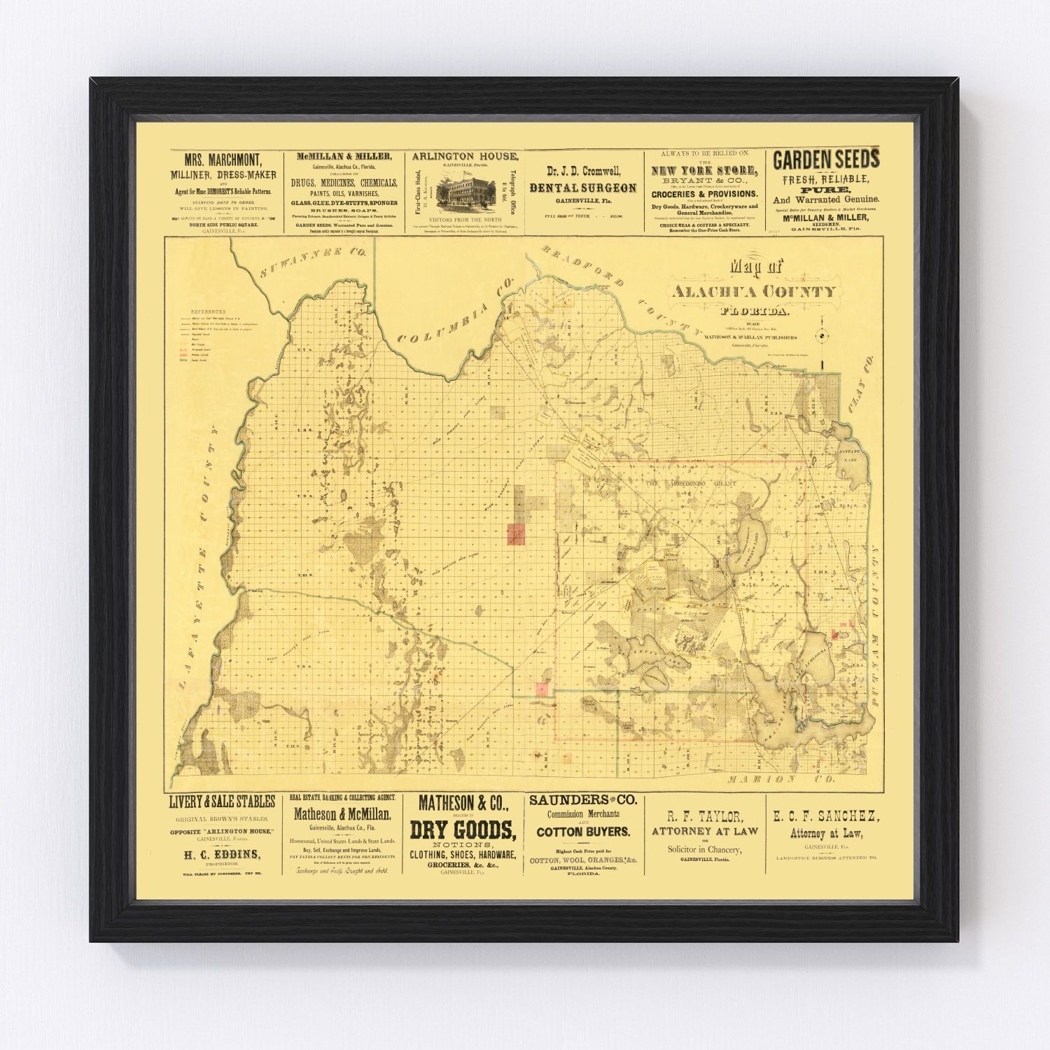 Vintage Map of Alachua County, Florida 1880