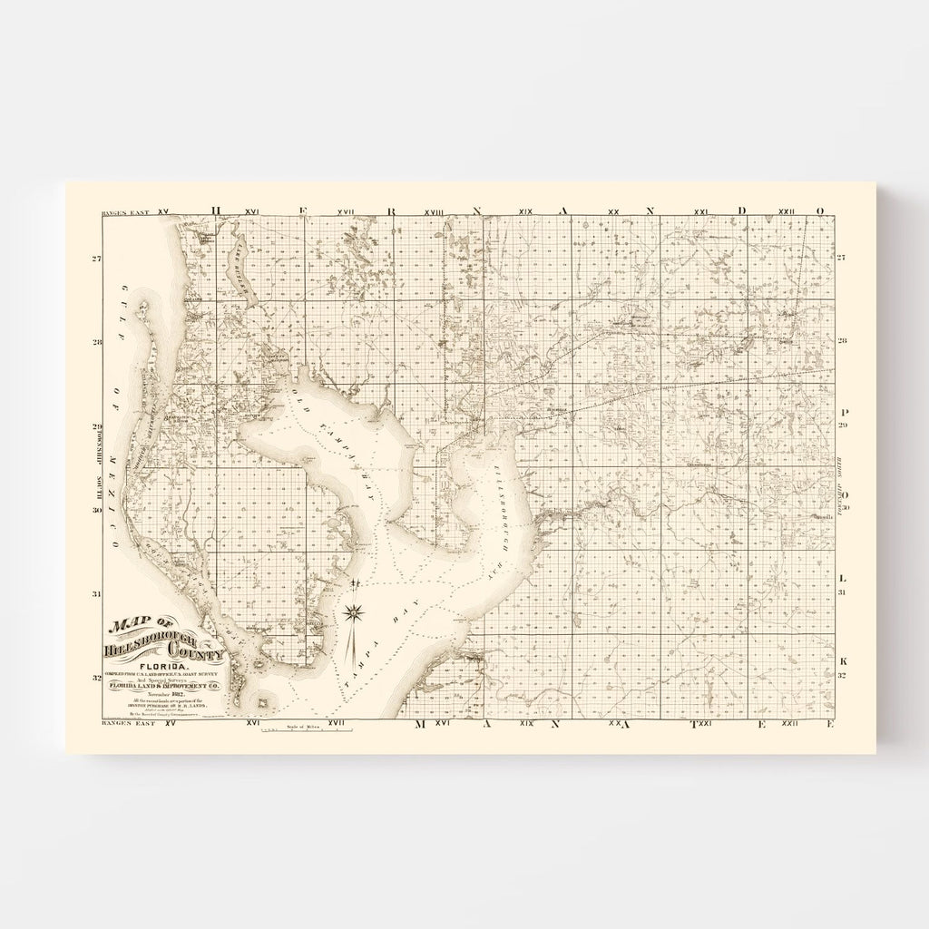 Vintage Map of Hillsborough County, Florida 1882
