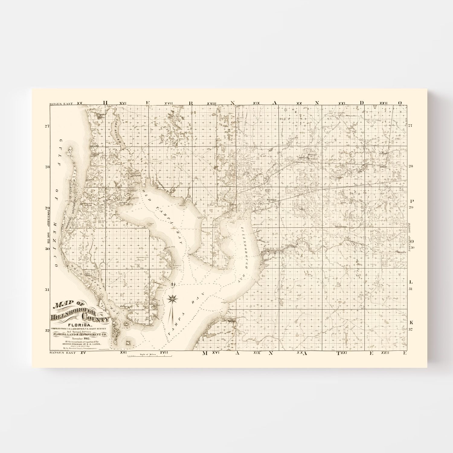 Vintage Map of Hillsborough County, Florida 1882