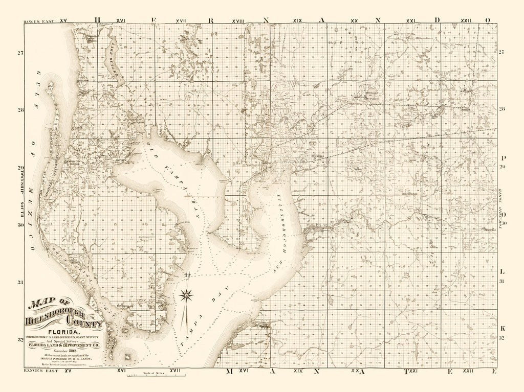 Vintage Map of Hillsborough County, Florida 1882