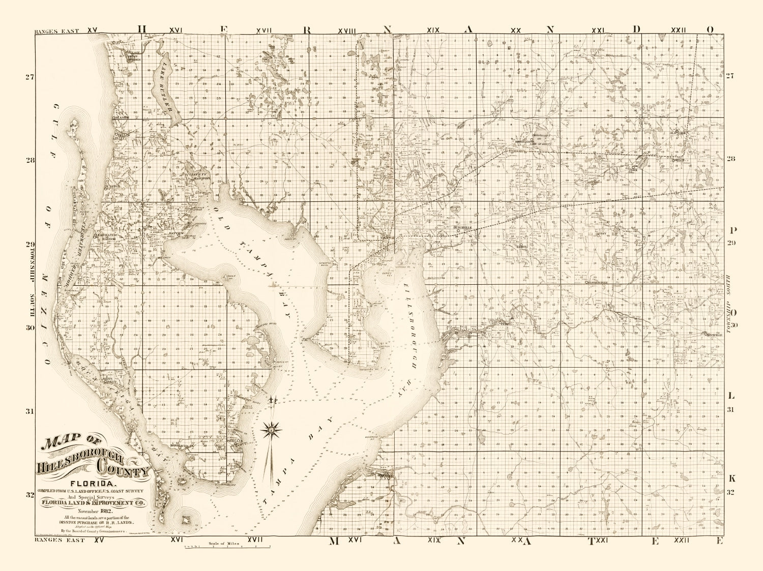 Vintage Map of Hillsborough County, Florida 1882