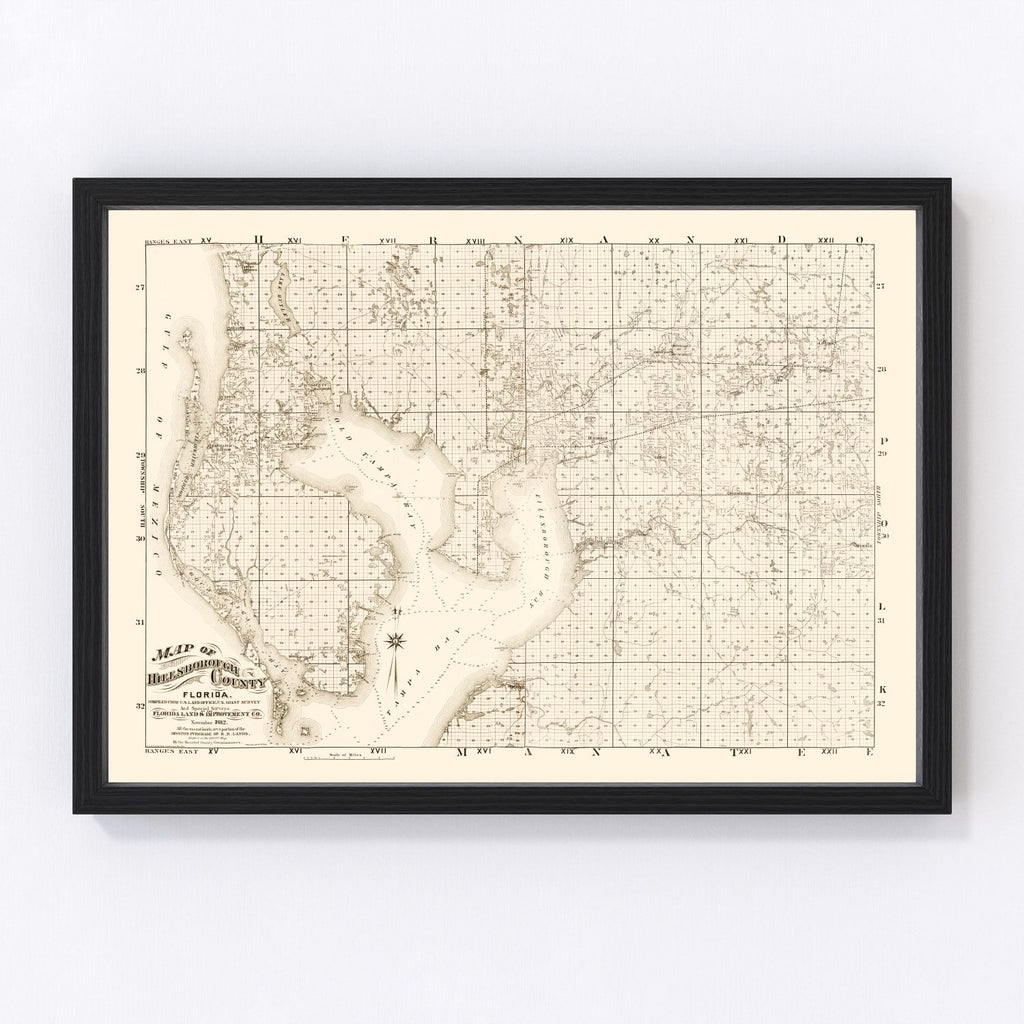 Vintage Map of Hillsborough County, Florida 1882